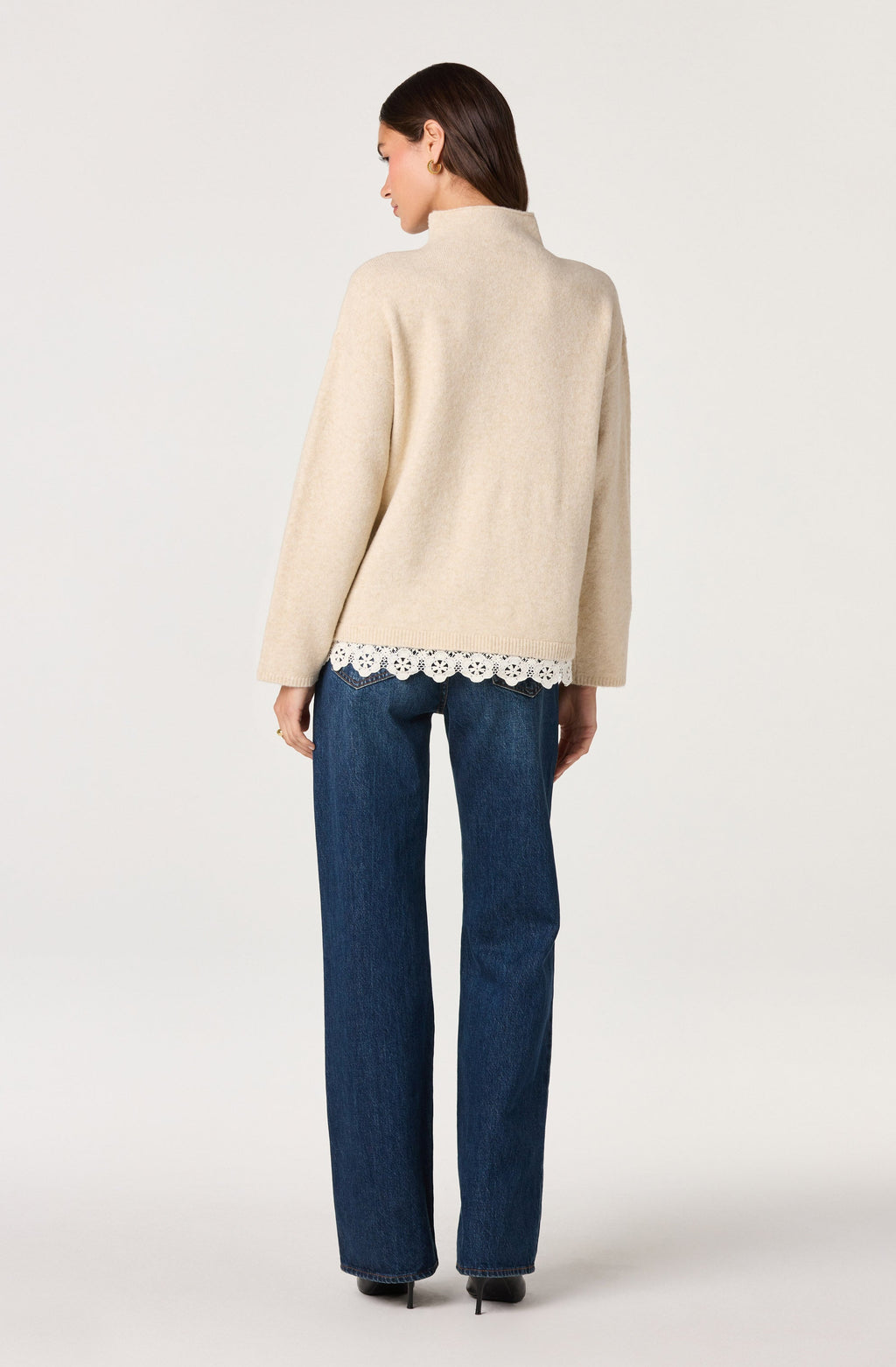 Marjolaine Crochet-Trim Mock Neck Sweater