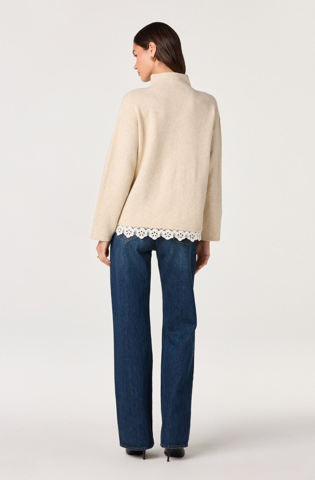 Marjolaine Crochet-Trim Mock Neck Sweater