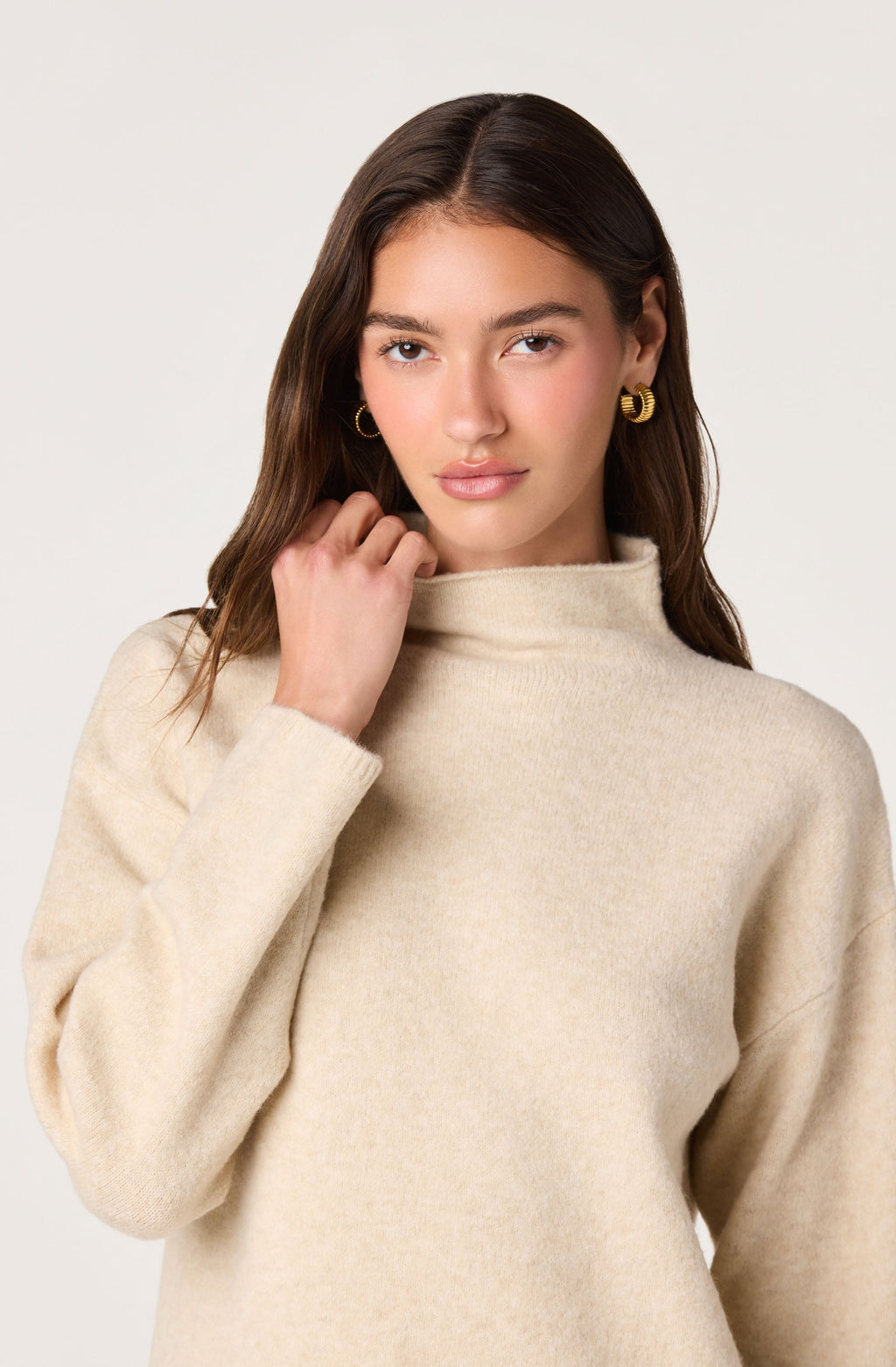 Marjolaine Crochet-Trim Mock Neck Sweater