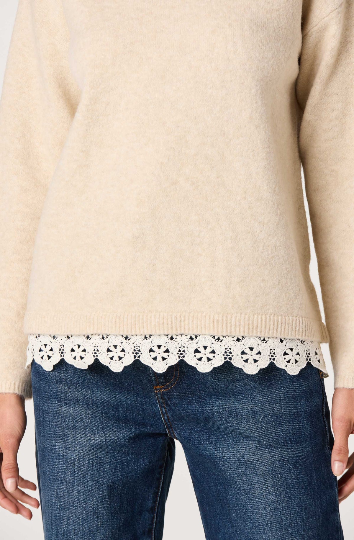 Marjolaine Crochet-Trim Mock Neck Sweater