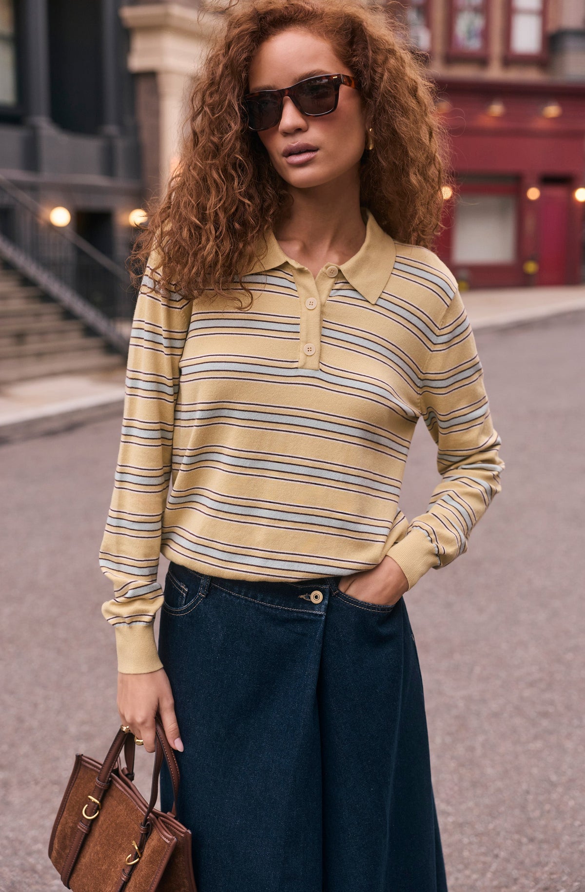 Dora Striped Polo Sweater
