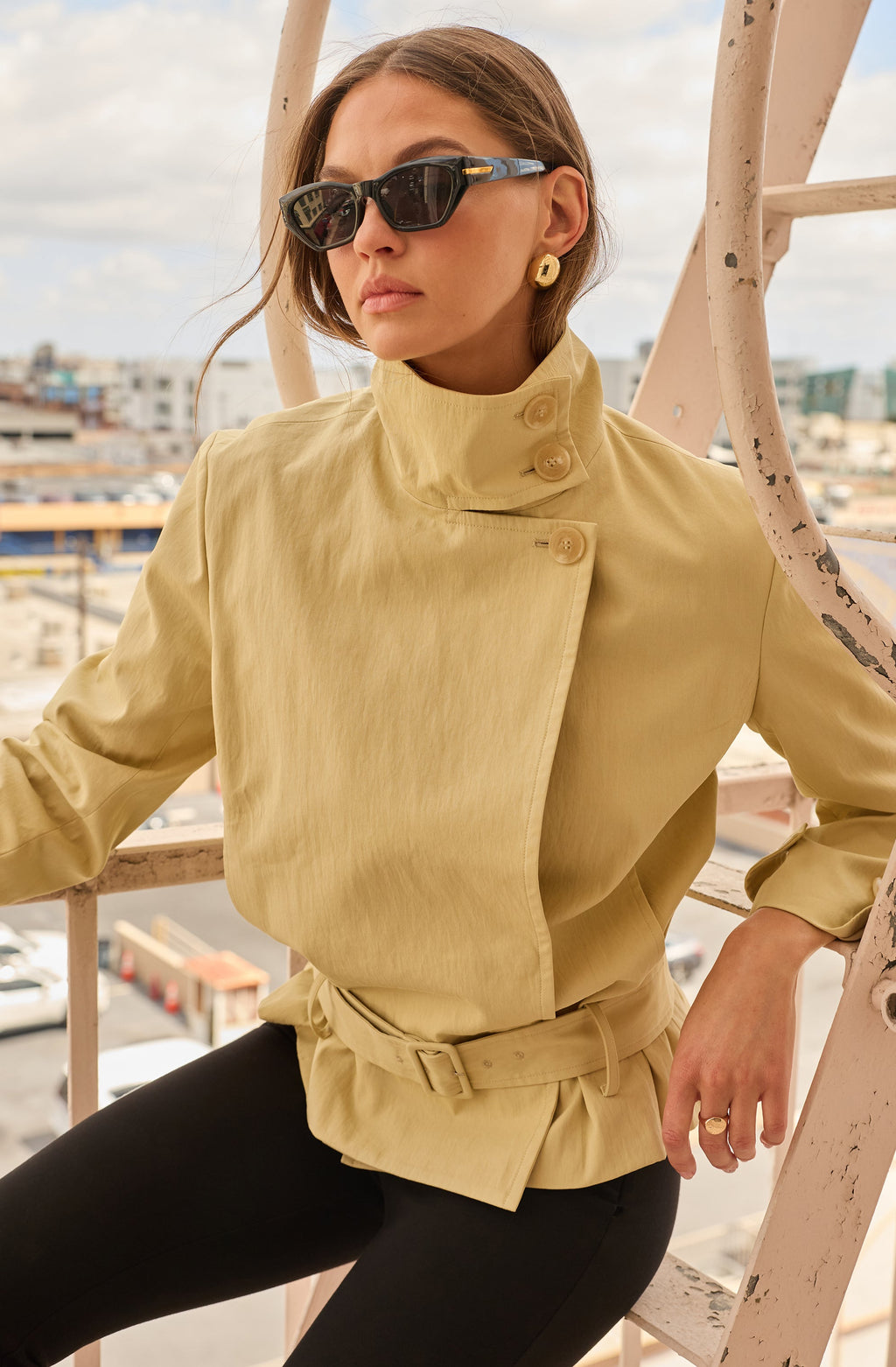 Theo Funnel Collar Belted Jacket